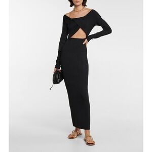SIR. The Label Kelvin Black Ribbed Twist Cutout Maxi Dress Long Sleeve US Size 2